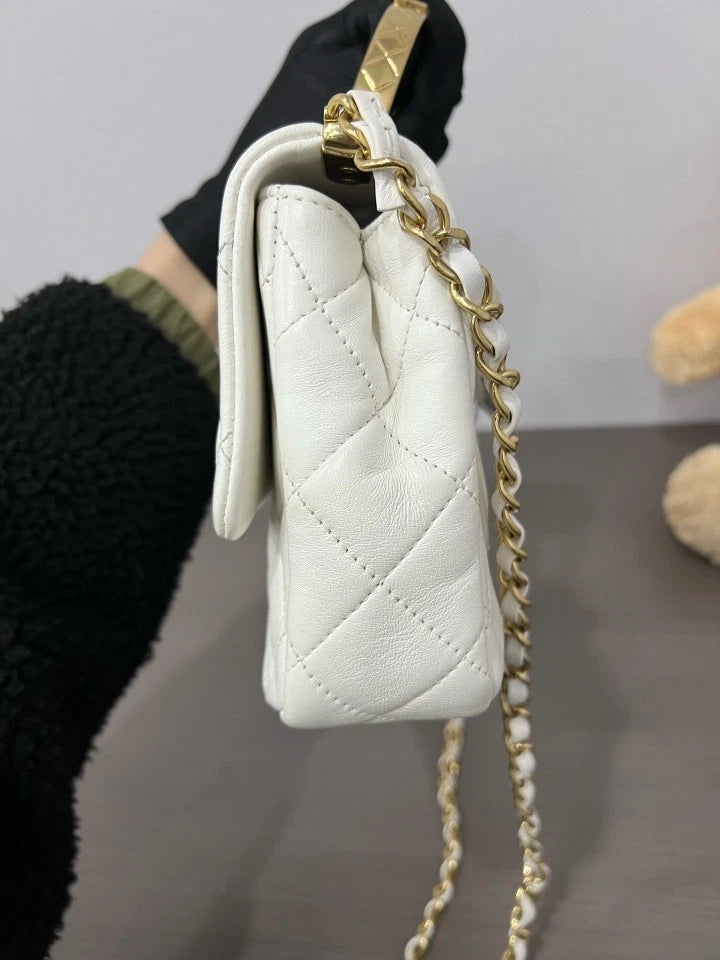 Authentic CHANEL White Diamond Top Handle Bag Crossbody For Women