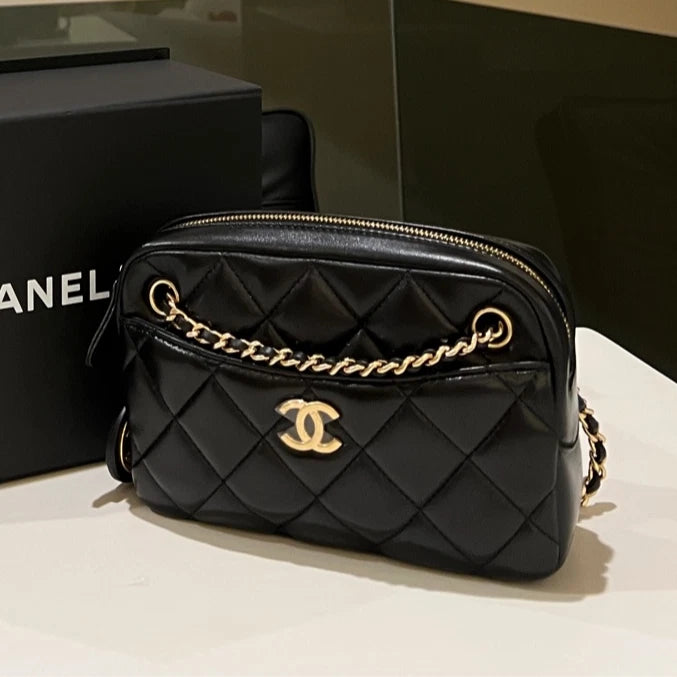 CHANEL Gold Leather Camera Crossbody Bag For Women