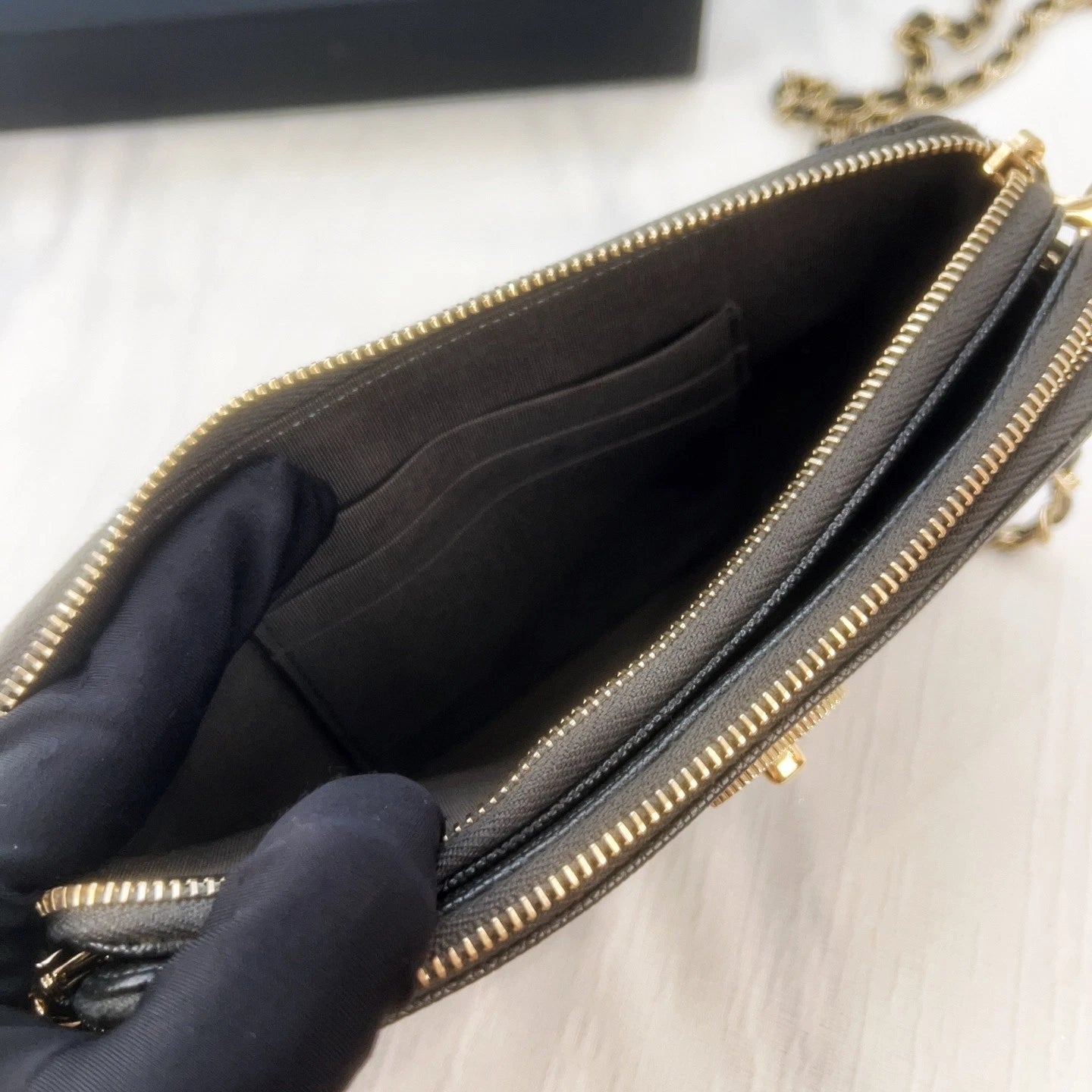CHANEL Black Gold Caviar Leather WOC Shoulder Bag For Women