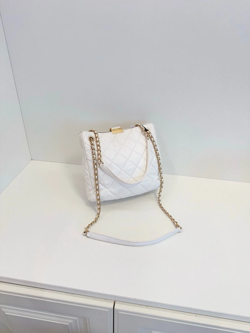 CHANEL White Gold Hardware Small Hobo Handbag For Women