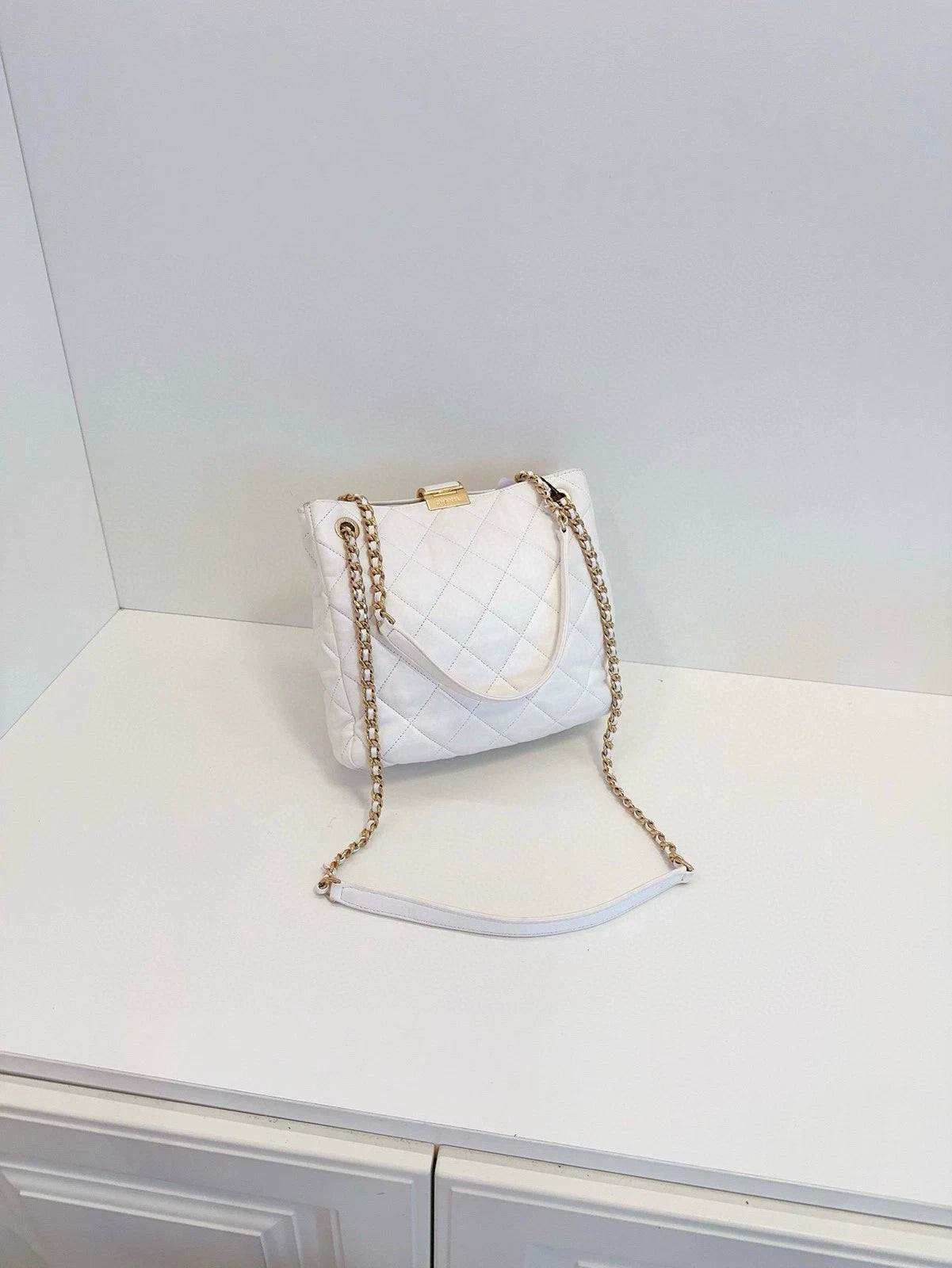 CHANEL White Gold Hardware Small Hobo Handbag For Women