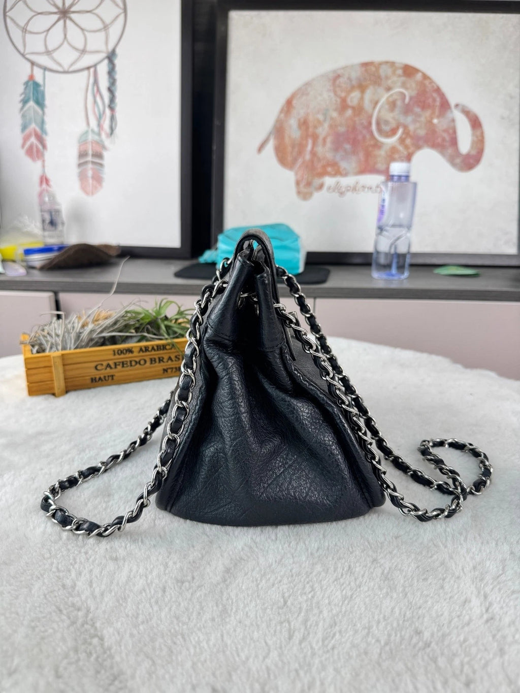 CHANEL Black Silver Chain Shoulder Bag For Women