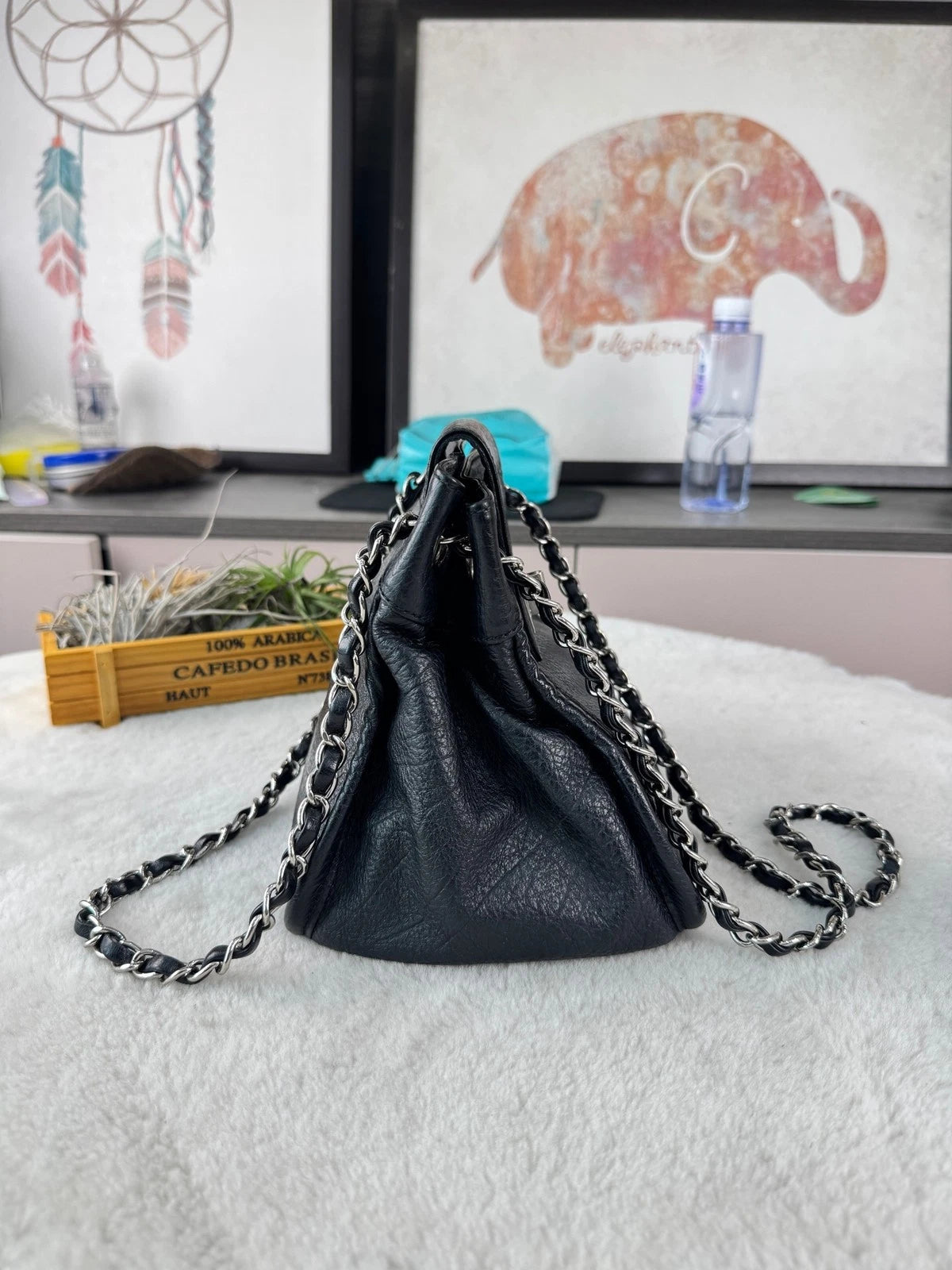 CHANEL Black Silver Chain Shoulder Bag For Women