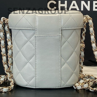 Chanel Light Grey Bucket Chain Box Crossbody Bag Gold CC Logo