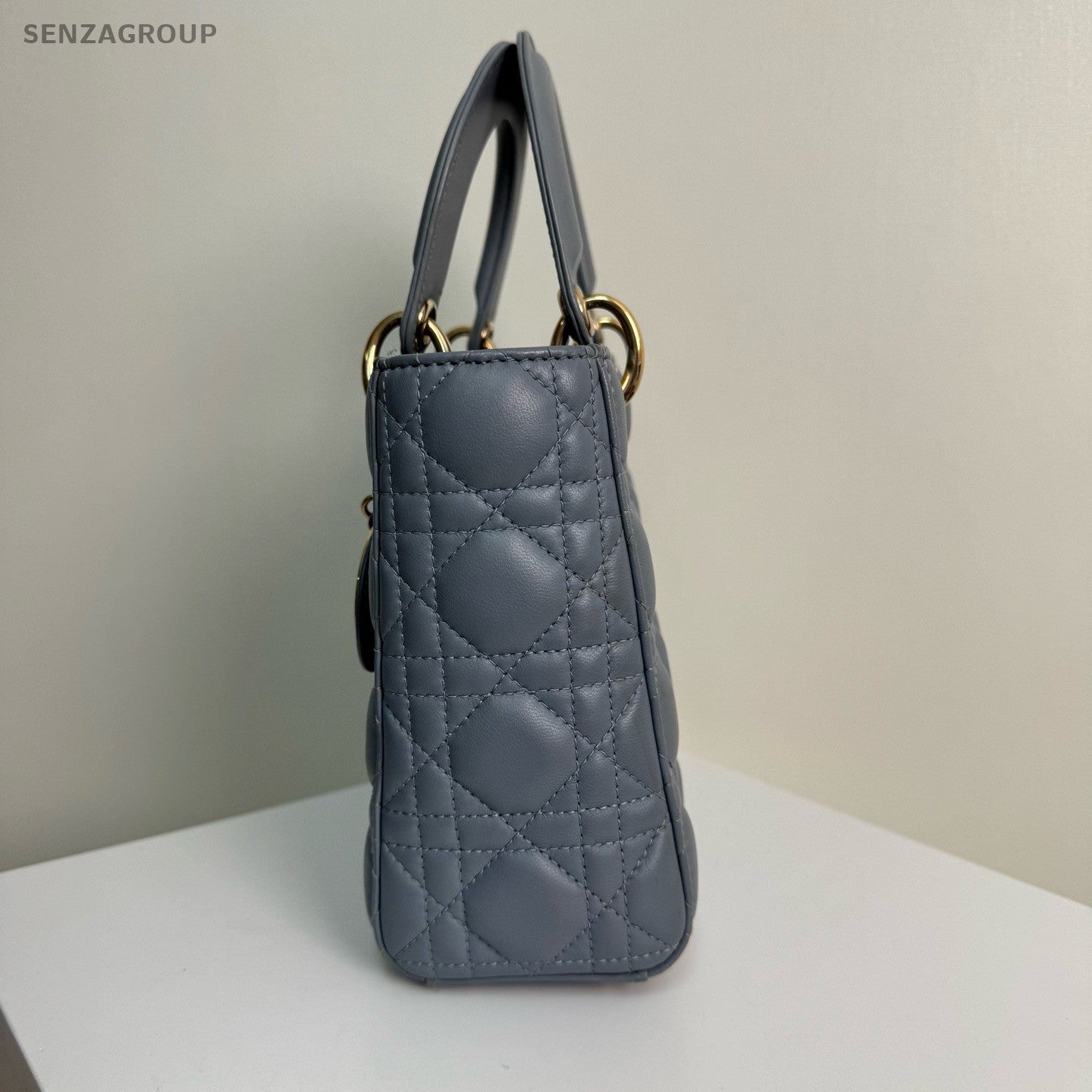 Christian Dior Lady Lambskin Top Handle 2way Shoulder Handbag Haze blue Women