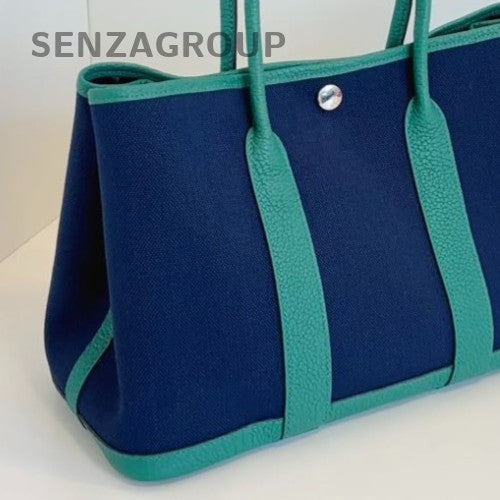 Hermes Garden Party30 Top Handle Bag Green Blue Silver Used Women Classic