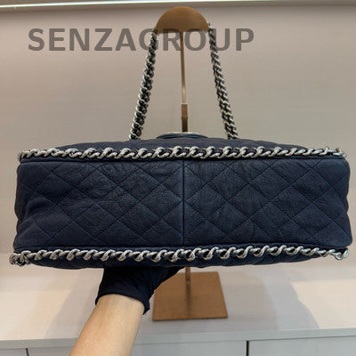 Chanel Classic Quilted Blue Silver Chain Shoulder Crossbody Bag