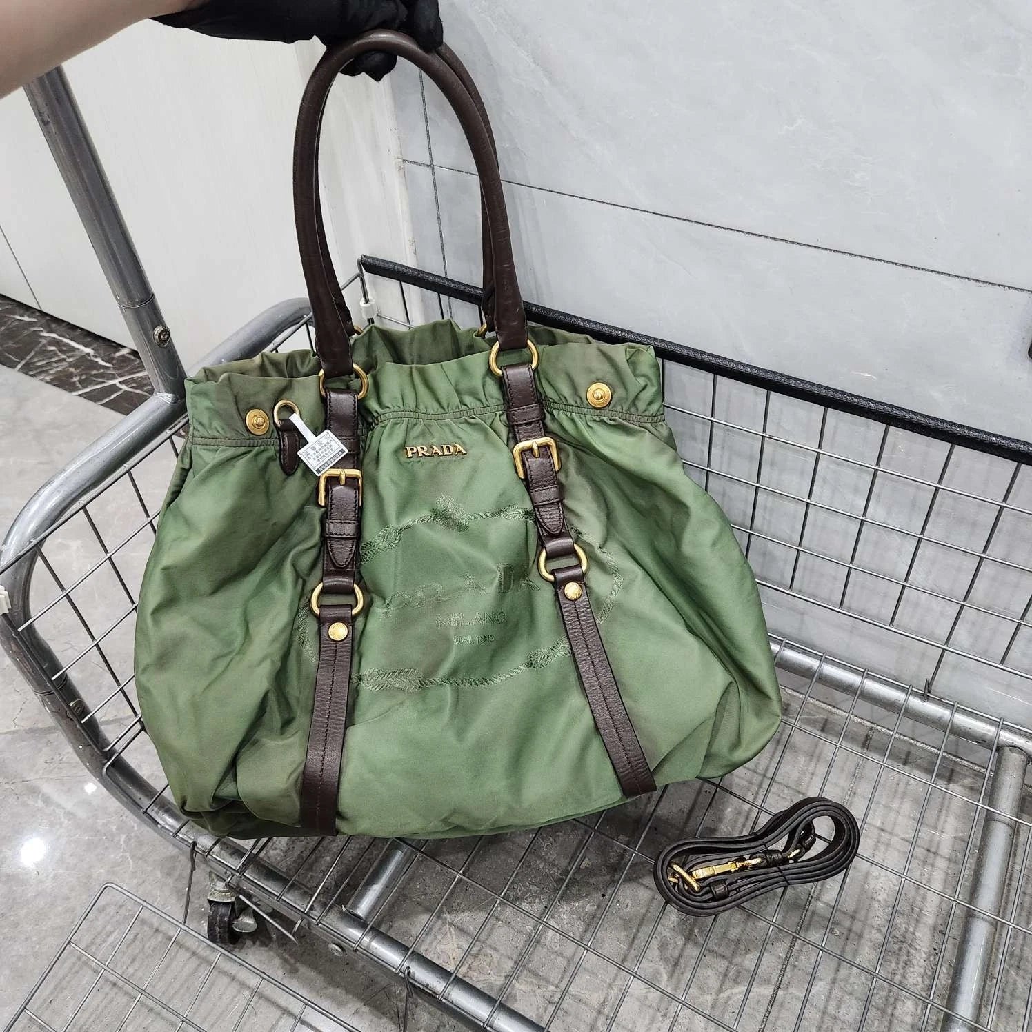 Prada Green Nylon Tote Handbag Shoulder Crossbody For Women