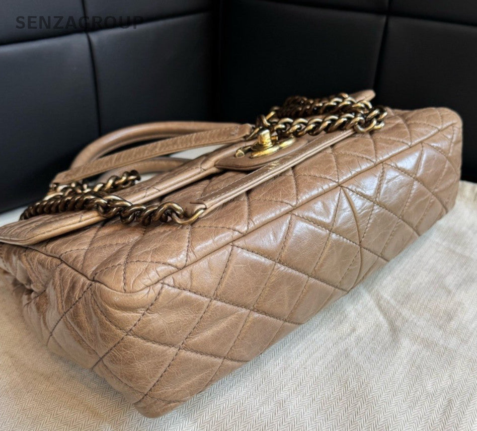 Chanel Diamond Chain Calfskin Shoulder Bag Top Handle Bag Pink Women Classic
