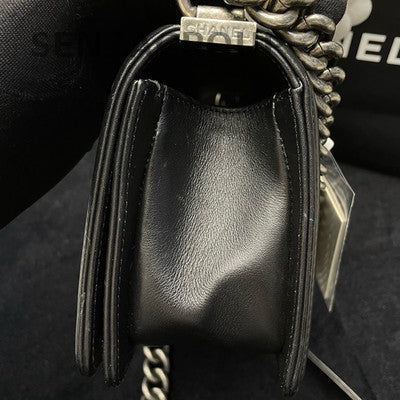 Chanel Black Silver Calfskin Small Le Boy Chain Shoulder Crossbody Bag