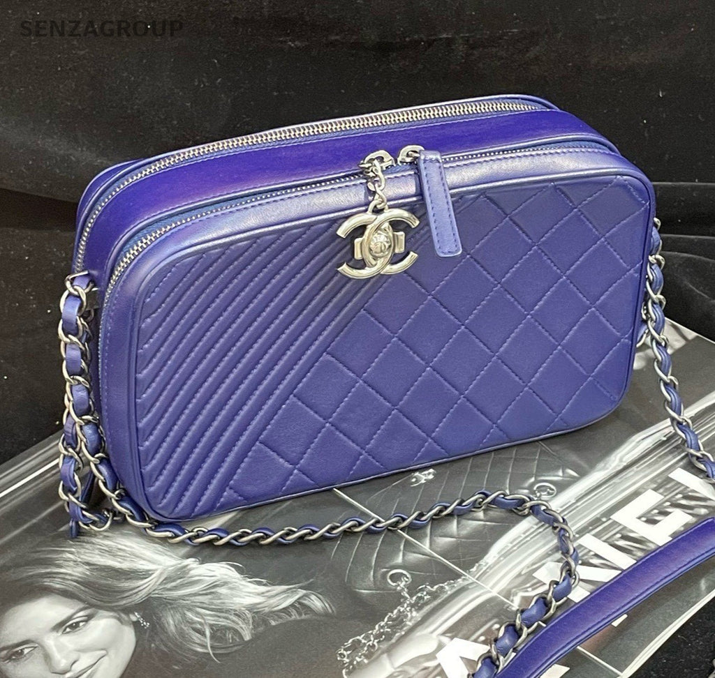 Chanel Camera Case MM Chain Crossbody Purple Silver Used Women Classic