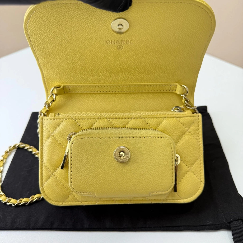 CHANEL Mini Messenger Shoulder Crossbody Bag Yellow For Women