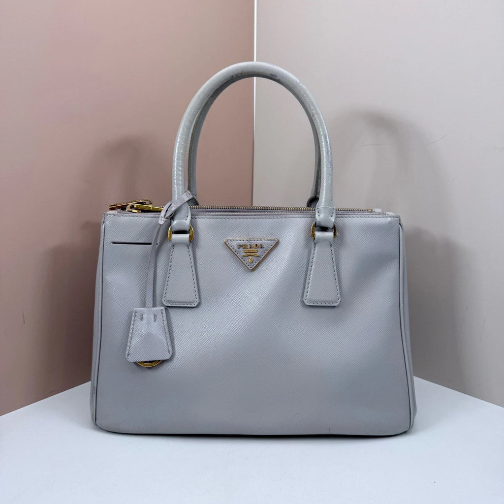 Prada Galleria 2Way Top Handle Bag Crossbody Gray Gold Used Women Classic