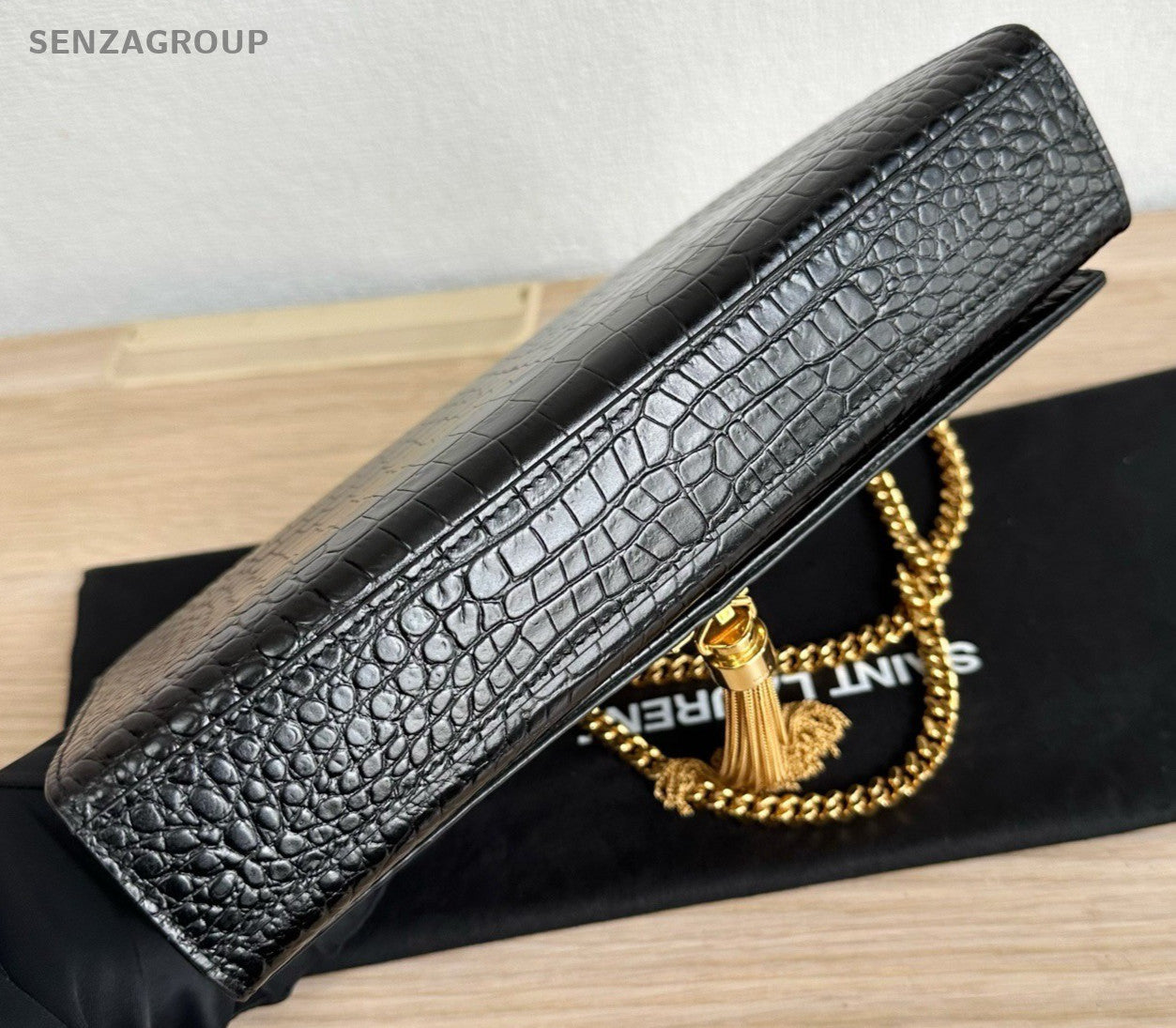Saint Laurent Kate MM Tassel Chain Shoulder Bag Black Gold Women Classic Fashion