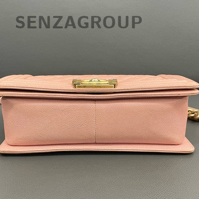 Chanel Le Boy Medium Pink Gold Hardware Calfskin Shoulder Chain Bag