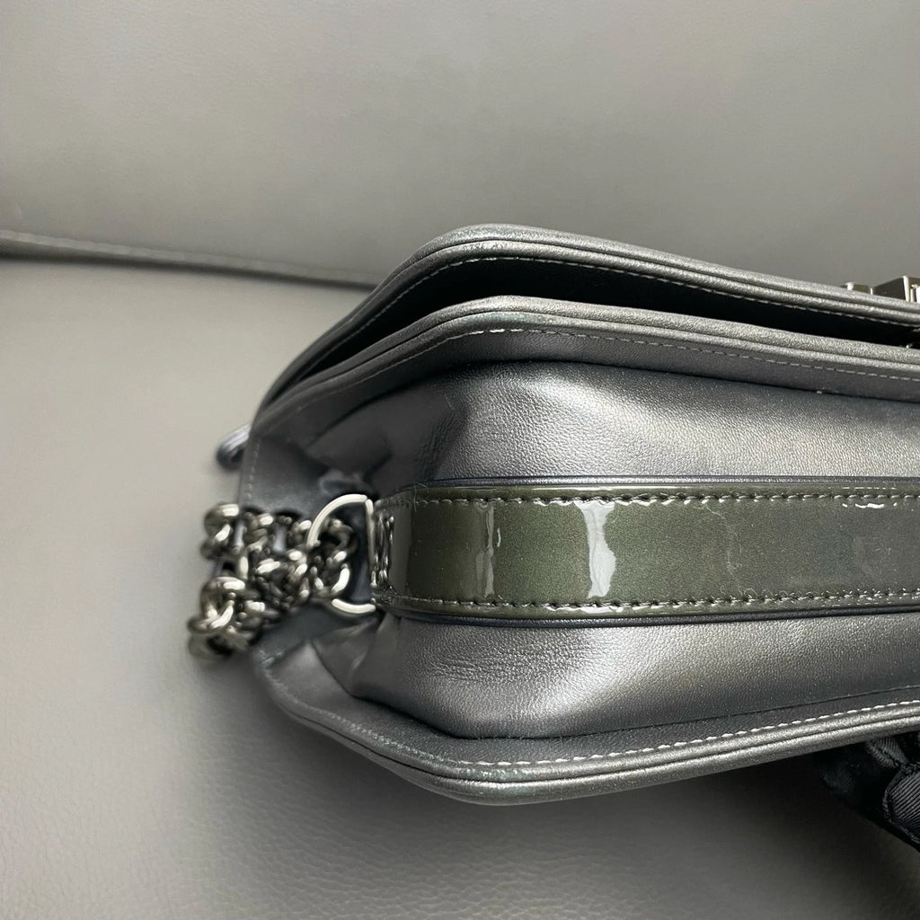 CHANEL Medium Leboy Woven Flap Silver Shoulder Crossbody Women