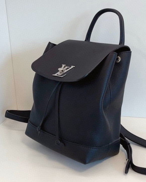 Louis Vuitton Lock me Backpack PM All Leather Black Silver Shoulder Handbag