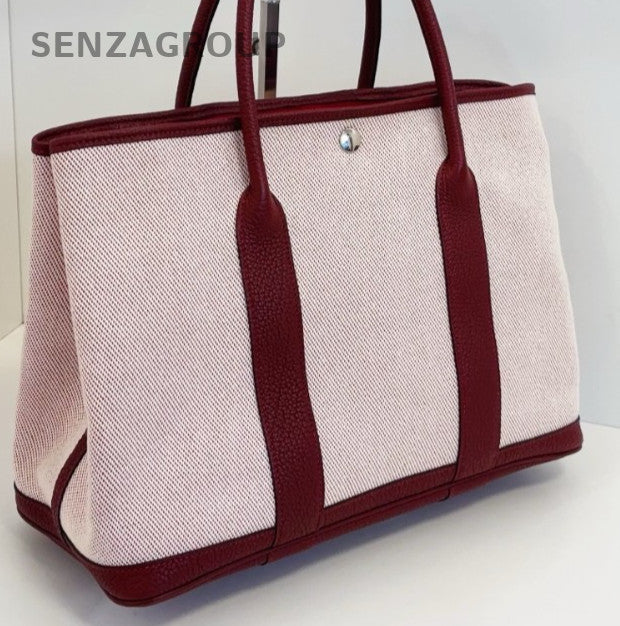 Hermes GardenParty36 Top Handle Bag Pink Red Silver Women Classic