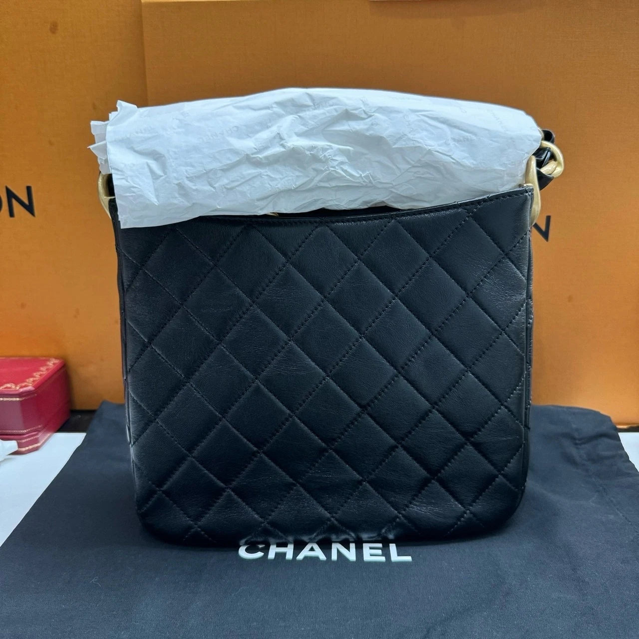 CHANEL Large Black Gold Hobo Shoulder Bag For Women