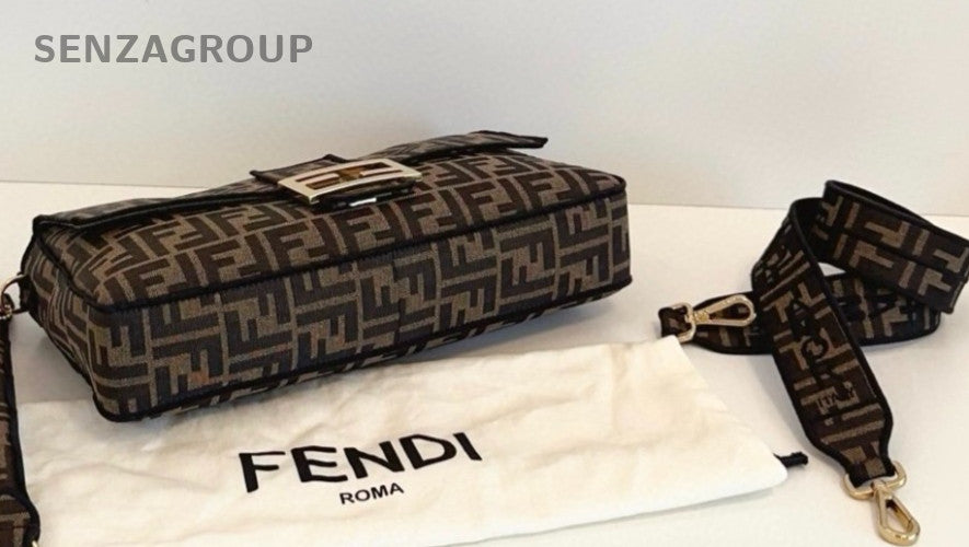 Fendi Baguette GM Monogram Canvas Shoulder Crossbody Bag Women Brown