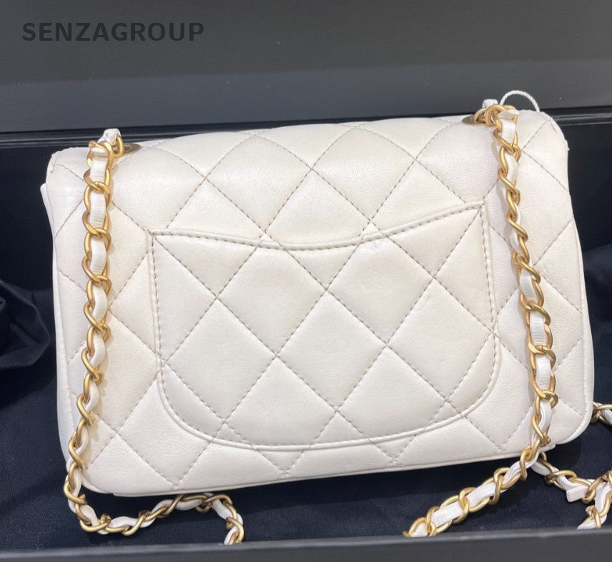 Chanel Chain 2Way Shoulder Bag Crossbody White Gold Diamond Women Classic