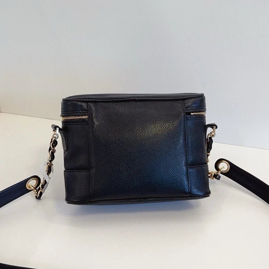 Chanel Calfskin Vintage Crossbody Black Gold Used Women Classic