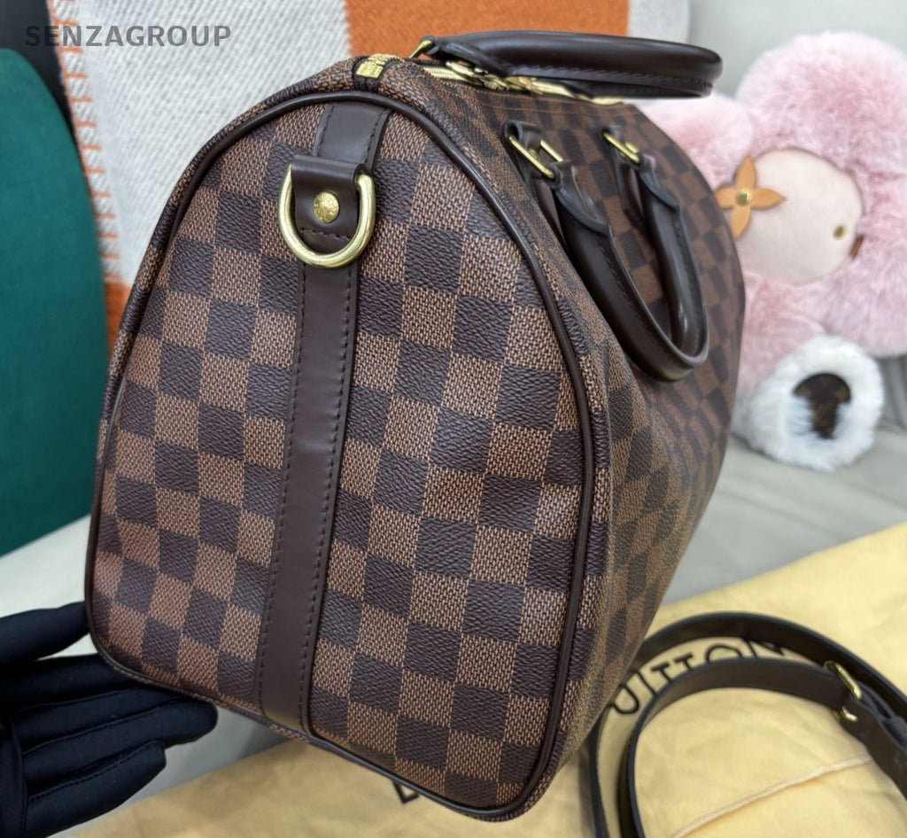 Louis Vuitton Speedy30 Damier Top Handle Bag Crossbody Brown Gold Women Classic