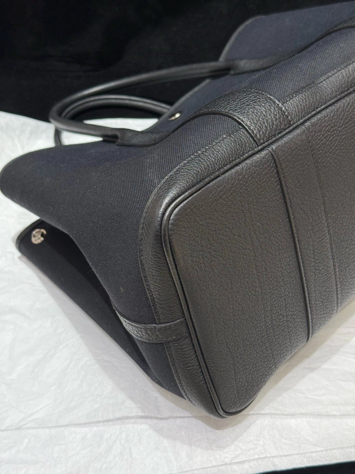 Hermes Garden Party36 Canvas Top Handle Bag Black Silver Women Classic