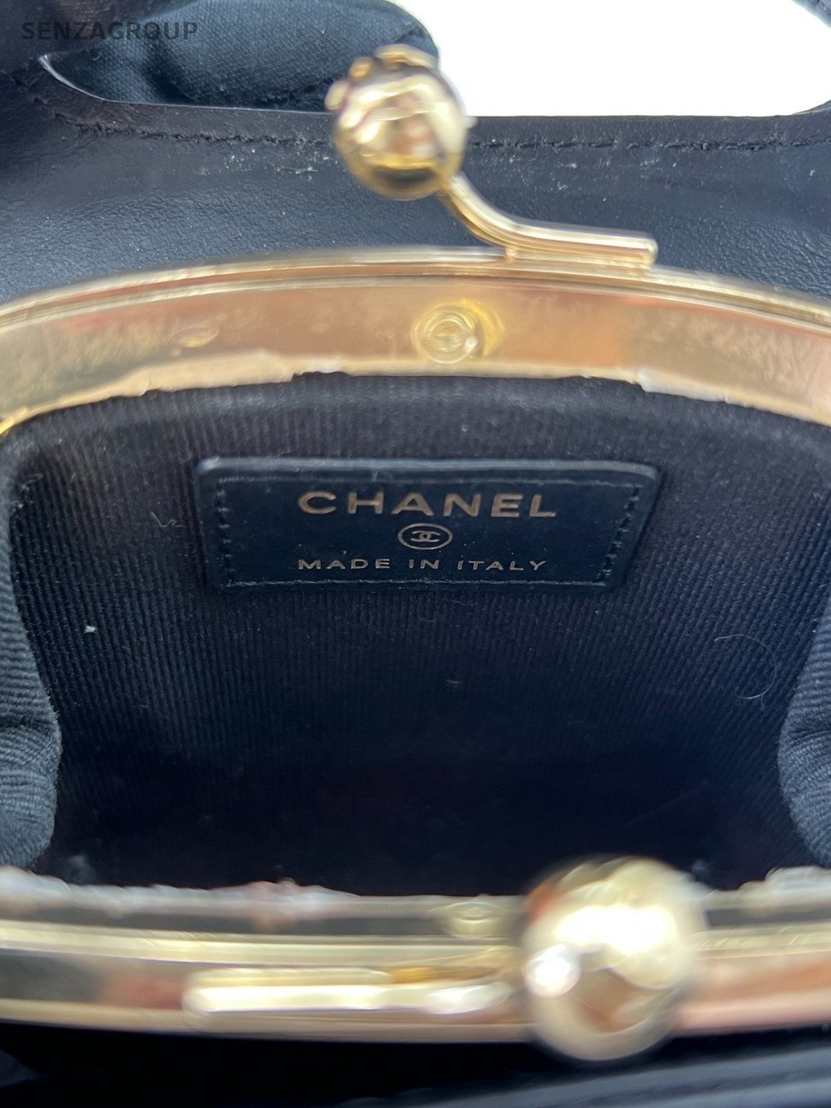 Chanel Diamond Mini Calfskin Chain Shoulder Crossbody Black Gold Women Classic