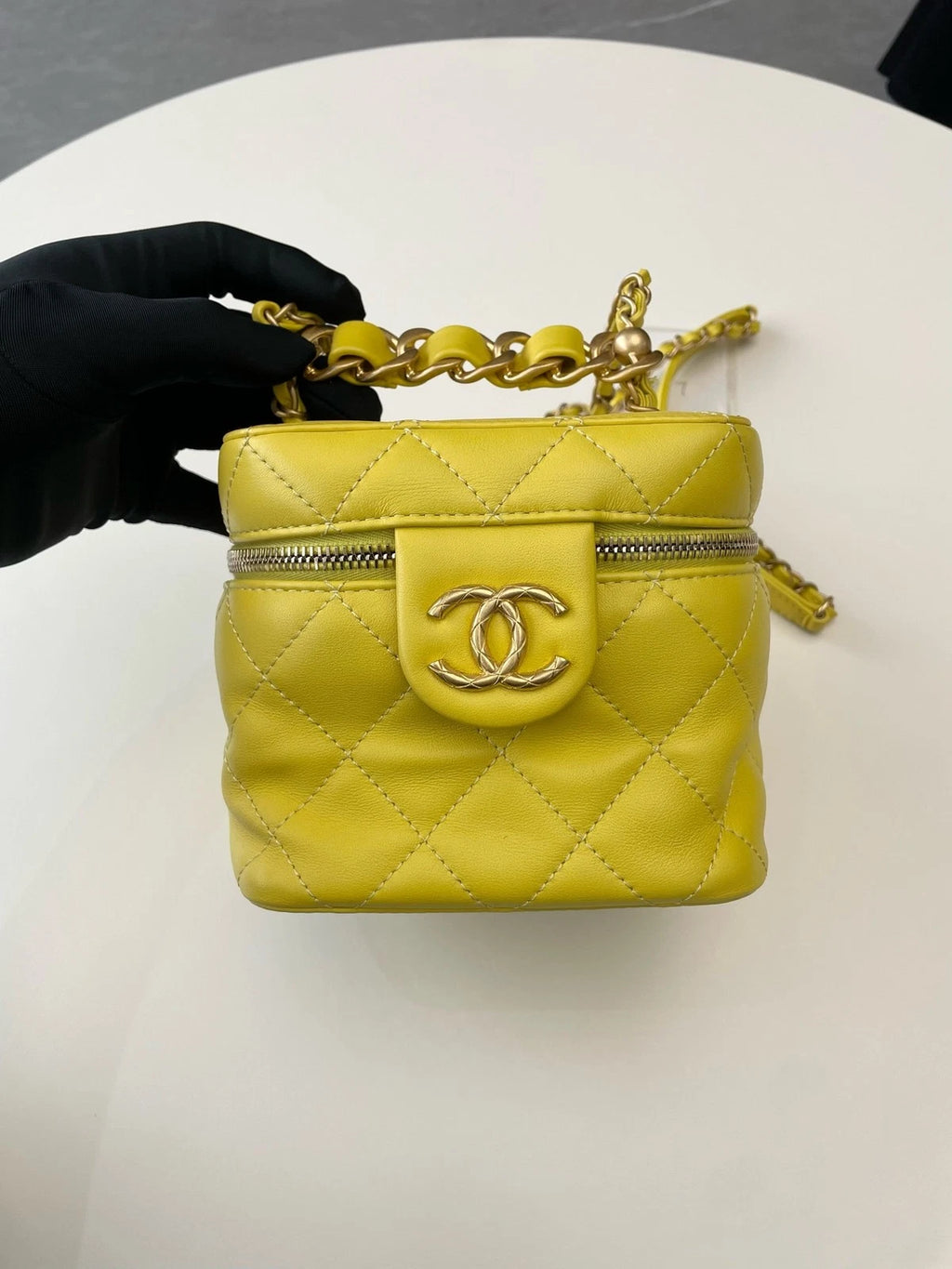 CHANEL Yellow Leather Box Shoulder Bag For Women