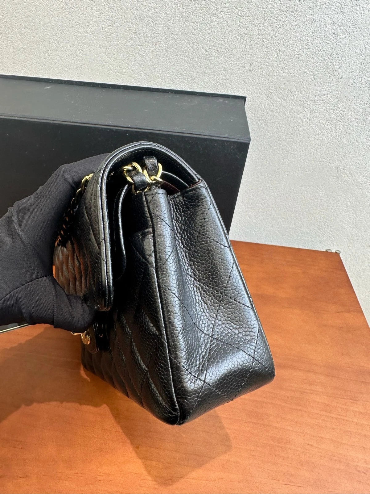 CHANEL CF Small Black Calfskin Gold Shoulder Bag For Women