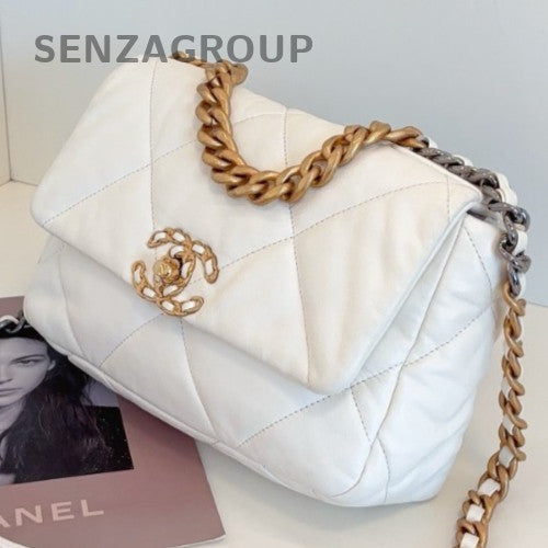 Chanel Diamond Chain Top Handle Shoulder Bag Crossbody White Gold Women Classic