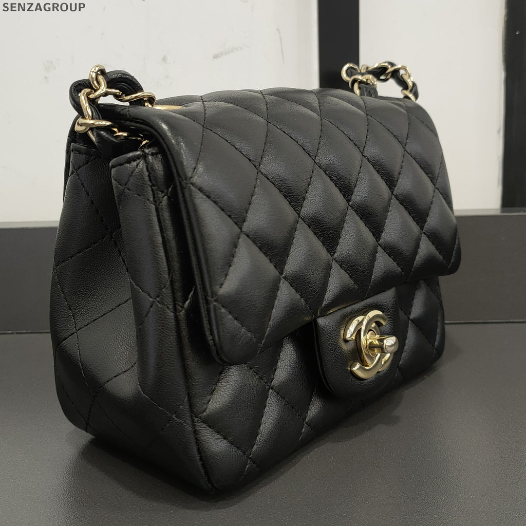 Chanel Classic Flap Black Gold Lambskin Quilted Shoulder Crossbody Bag