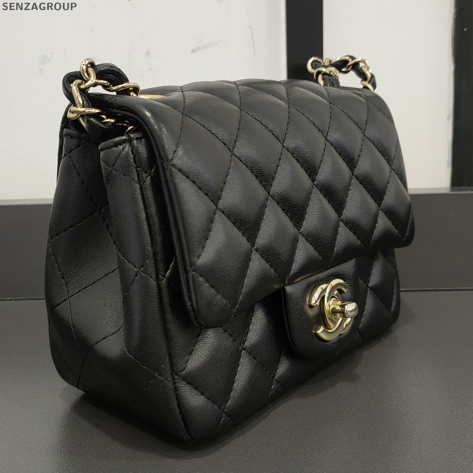 Chanel Classic Flap Black Gold Lambskin Quilted Shoulder Crossbody Bag
