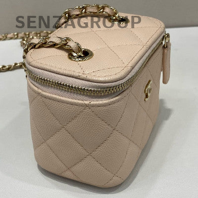 Chanel Mini Pink Quilted Gold Chain Crossbody Vanity Case Box Bag