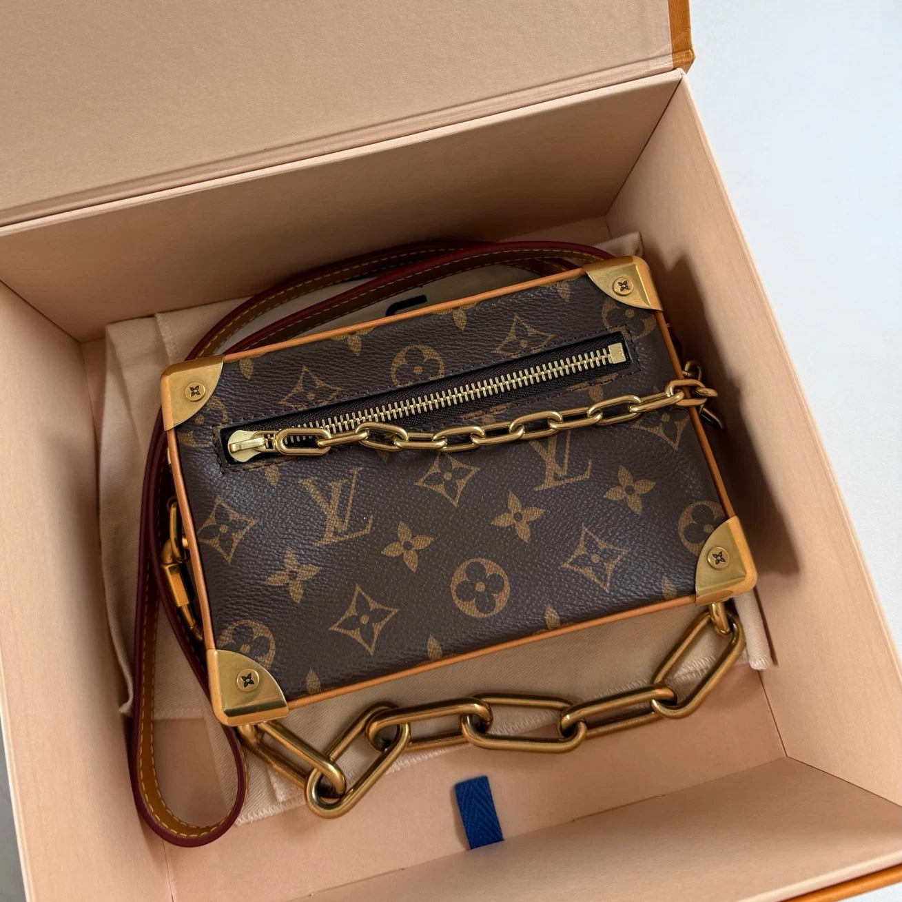 Louis Vuitton Soft Trunk Monogram Canvas Shoulder Bag Crossbody Gold Hardware