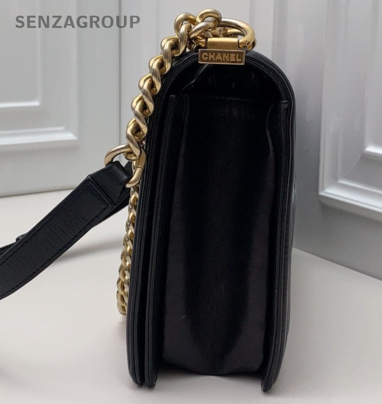 Chanel Leboy GM Chain Lambskin Shoulder Bag Black Gold Women Classic Fashion
