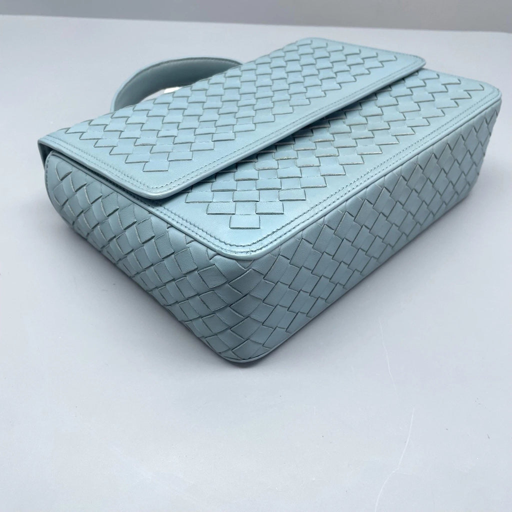 Bottega Veneta Valumna Intrecciato Top Handle Crossbody Blue Silver Women