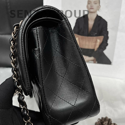 Chanel Classic Flap Medium Black Silver Lambskin Chain Shoulder Bag