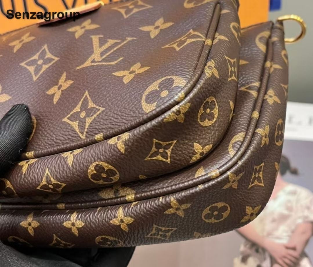 Louis Vuitton Multi Pochette Monogram Chain Shoulder Crossbody Brown Gold Women