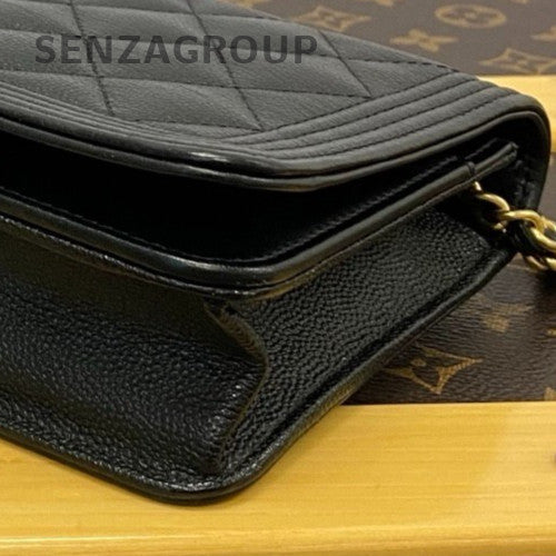 Chanel Leboy WOC Chain Shoulder Bag Crossbody Black Gold Used Women Classic