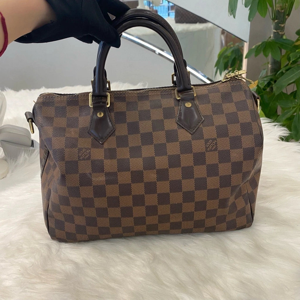 Louis Vuitton Speedy 30 Damier Ebene Canvas Shoulder Bag Classic Women's