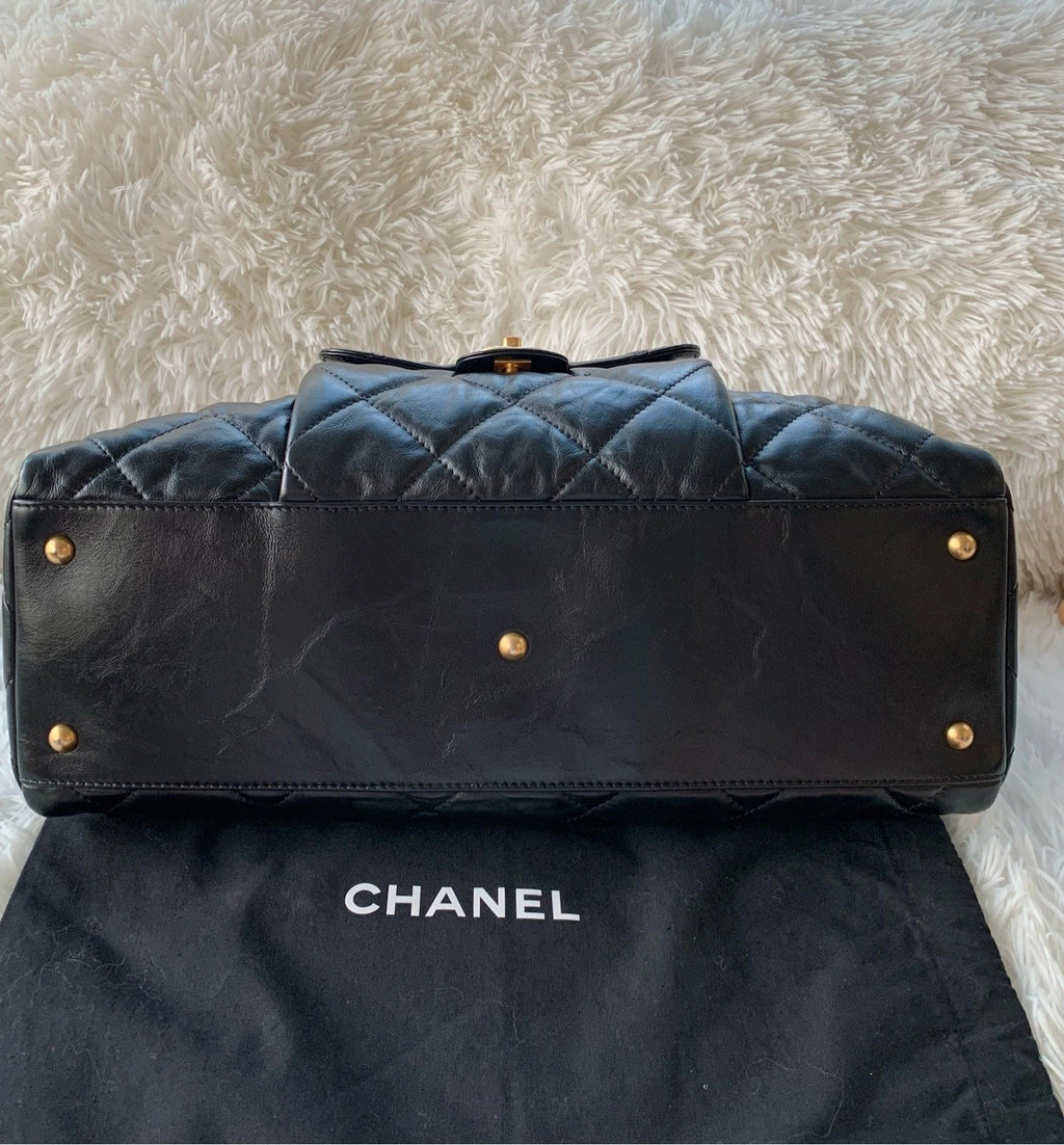 CHANEL Large Capacity Bowling Bag Waxed Leather For Women