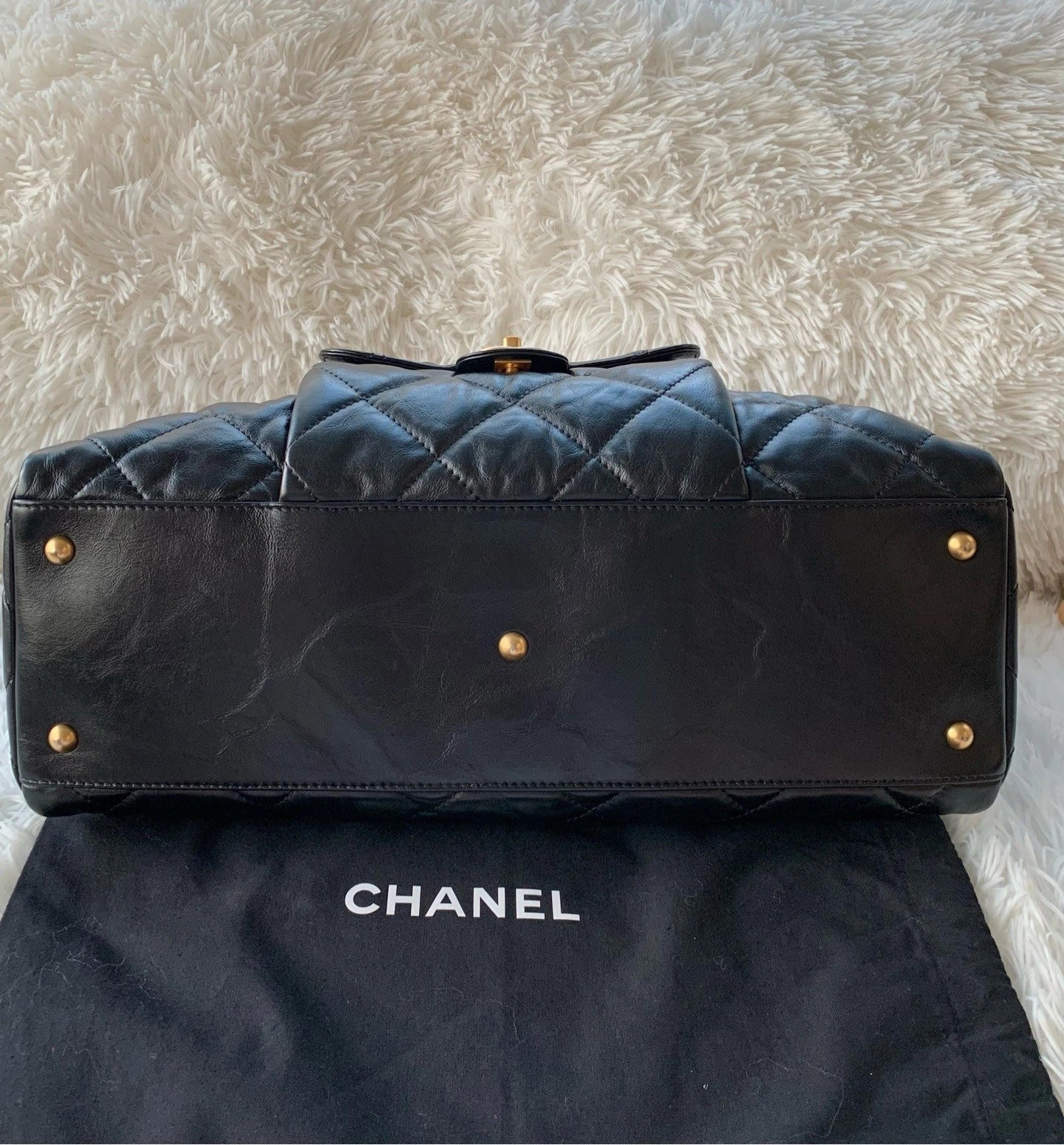 CHANEL Large Capacity Bowling Bag Waxed Leather For Women
