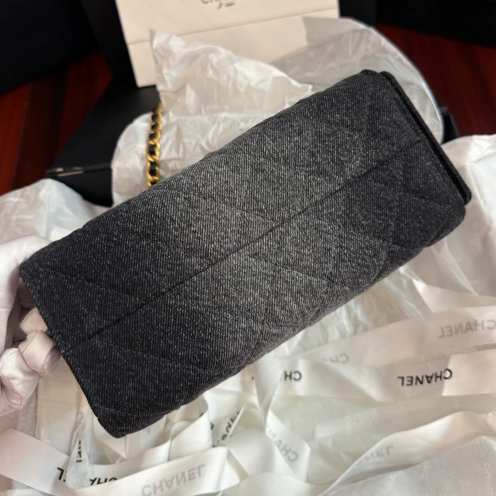 New Chanel 25Bag Mini Black Denim Gold Chain Shoulder Bag Diamond with Dust Bag
