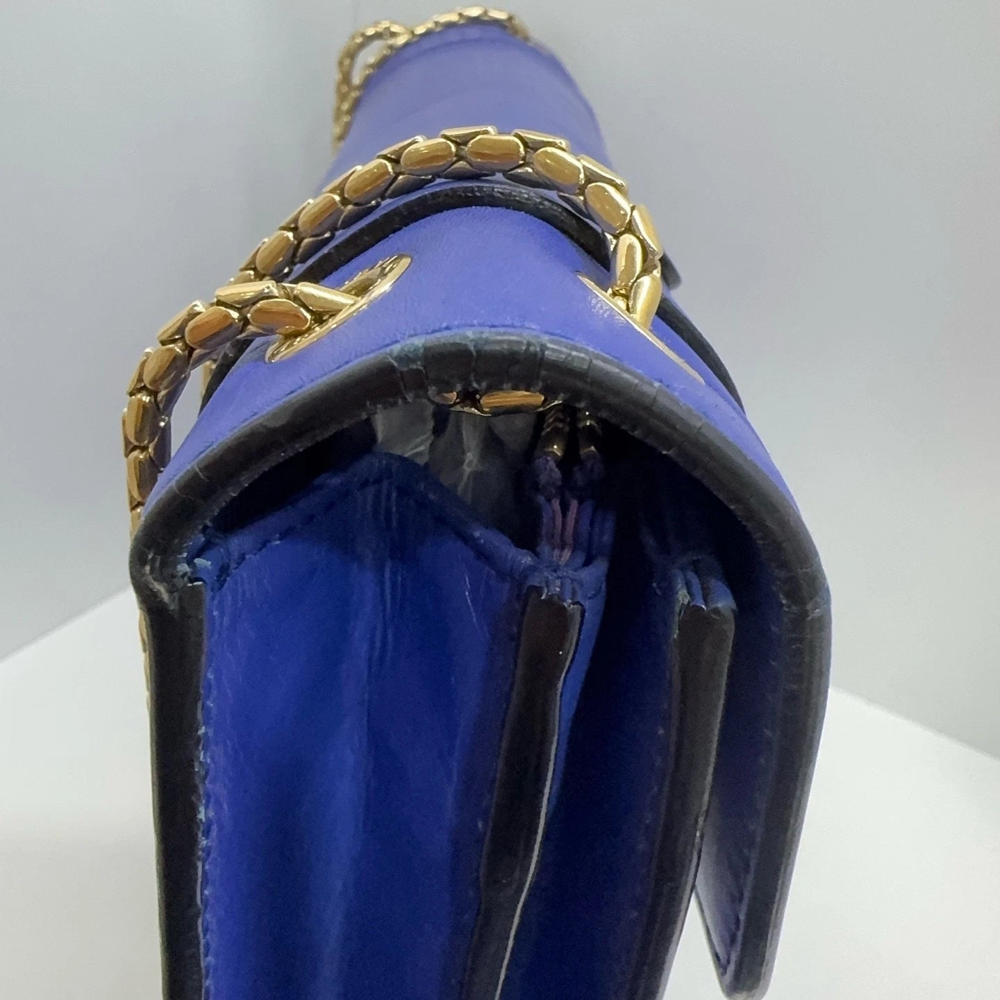 Bvlgari Enamel Snake Head Blue Leather Shoulder Crossbody Bag For Women