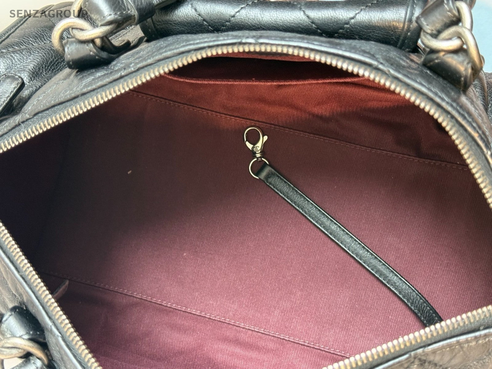 Chanel Bowling Chain Crossbody Handbag Black Red Silver Women Classic