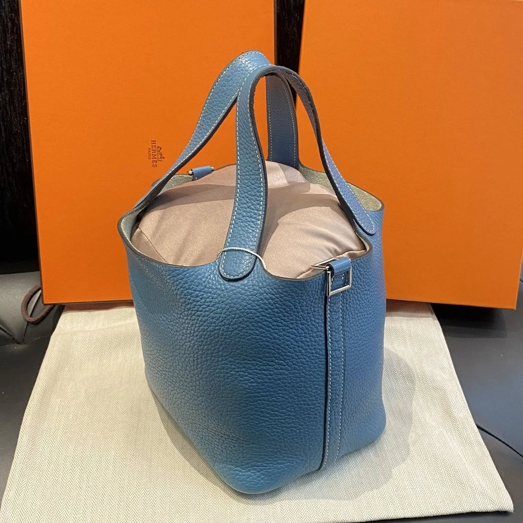 Hermes Picotin18 Bucket Top Handle Bag Blue Silver Used Women Classic D