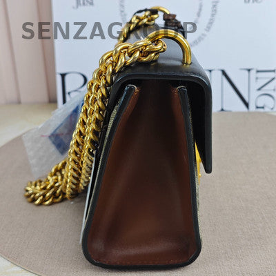 Gucci GG Marmont Padlock Small Shoulder Bag Black Brown Gold Chain
