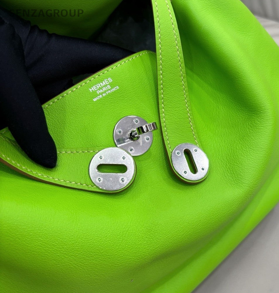 Hermes Lindy34 Top Handle Bag Shoulder Bag Green Silver Used Women Classic